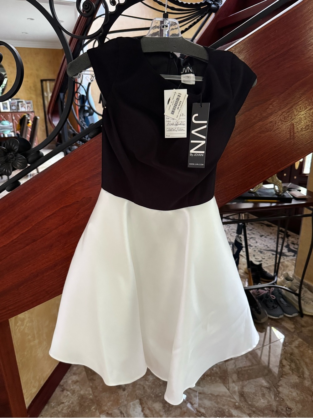 JVN by Jovani Black and White Fit-and-Flare Party Dress